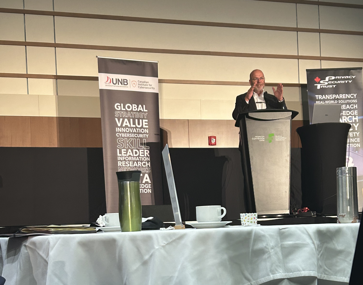 Honorable Rene Legacy addresses the audience at the 2025 Privacy, Security and Trust Industry Summit, held on August 26 at the Fredericton Convention Center.