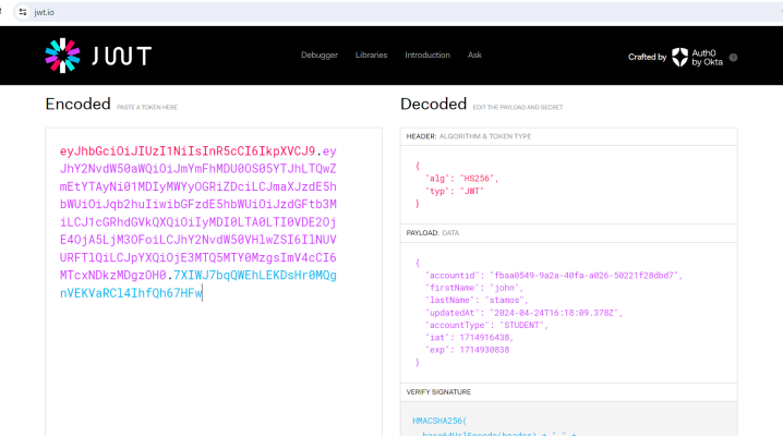 Decoded Student JWT Payload