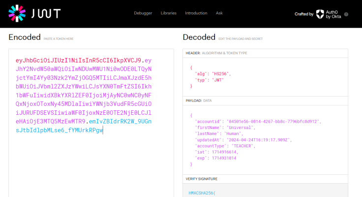 Decoded Teacher JWT Payload