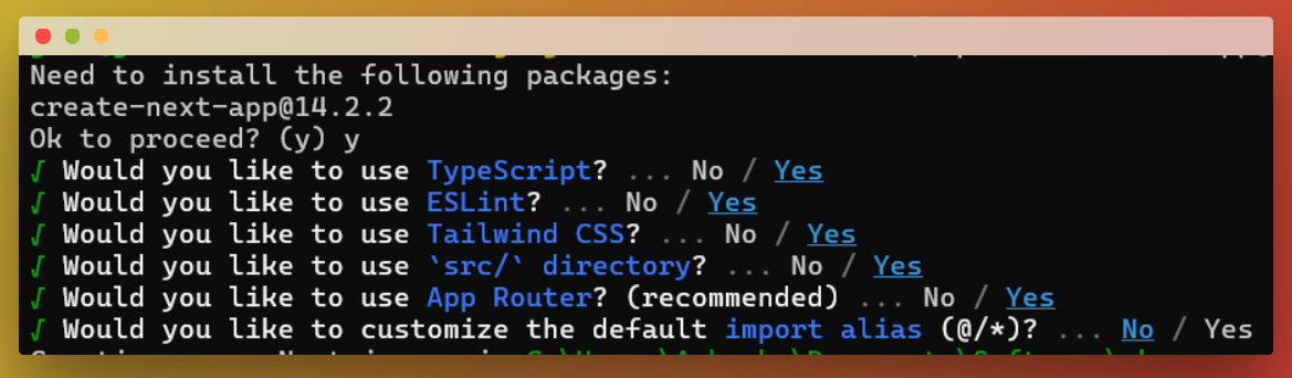 Output when you run `create-next-app` command
